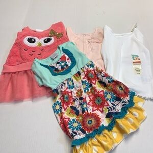 Lot of 4 Toddler Shirts Size 2T Long Sleeve Tops Dots Floral Ruffles Sparkle